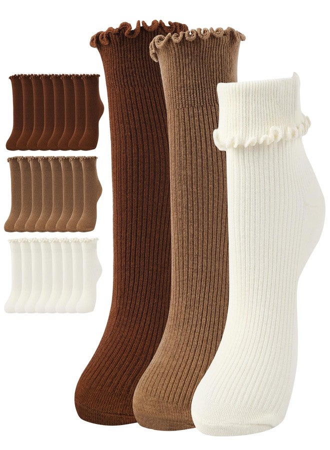 Soxbang 12 Pairs Thin Above Ankle Socks for Women, Cotton Non-Binding Crew Socks, Soft & Lightweight, Cute Ruffle Everyday Sock - Image 1